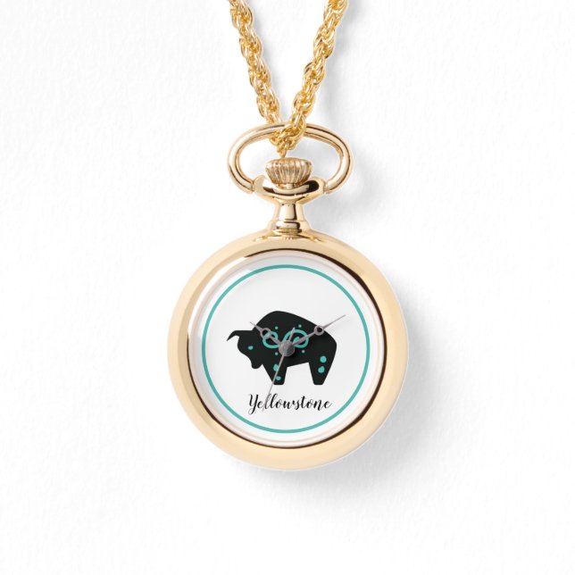 Womens Wraparound Gold Watch-Yellowstone Buffalo Watch (Front)