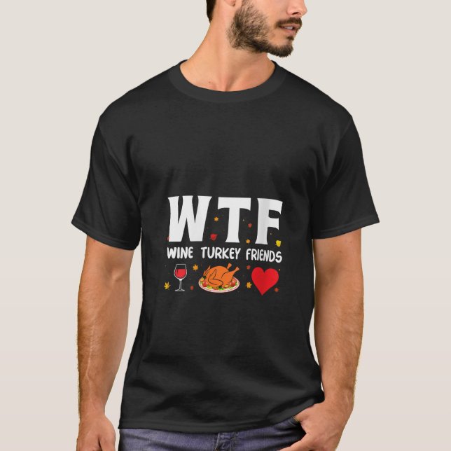 Womens Wtf Wine Turkey Friends V Neck  T-Shirt (Front)
