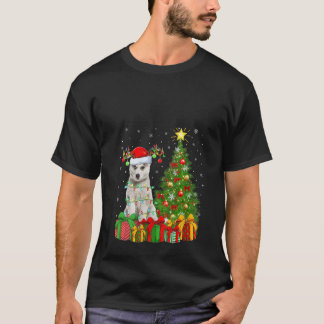 Womens Xmas Holiday Lights Santa Siberian Husky Do T-Shirt