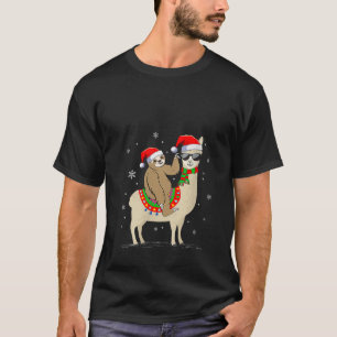 Womens Xmas Holiday Santa Hat Sloth Riding Llama C T-Shirt