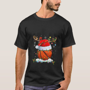 Womens Xmas Lighting Reindeer Santa Hat Basketball T-Shirt