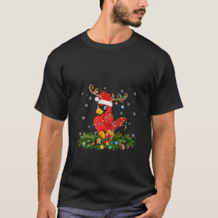 Womens Xmas Lighting Reindeer Santa Hat Cardinal B T-Shirt