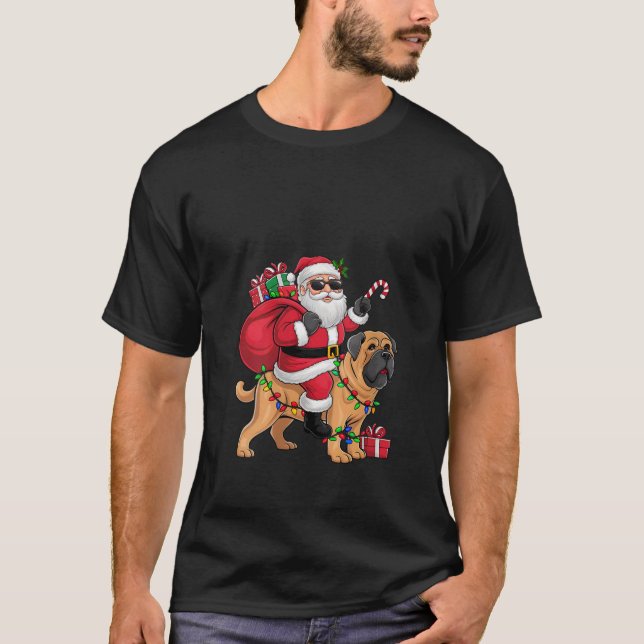 Womens Xmas Lighting Santa Riding English Mastiff  T-Shirt (Front)