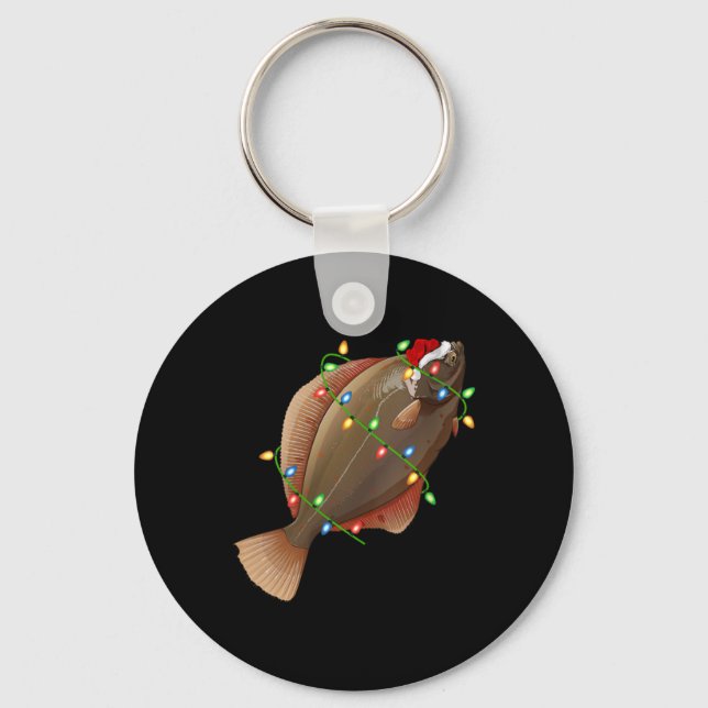 Womens Xmas Lights Santa Hat Flounder Fish Christm Key Ring (Front)