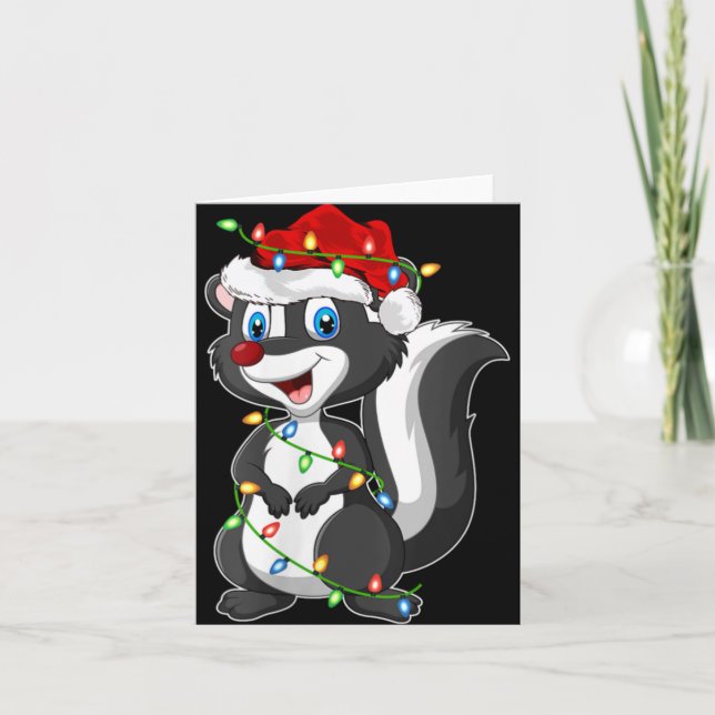 Womens Xmas Lights Santa Hat Skunk Christmas V Nec Card (Front)