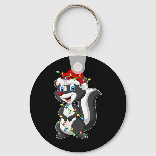 Womens Xmas Lights Santa Hat Skunk Christmas V Nec Key Ring (Front)