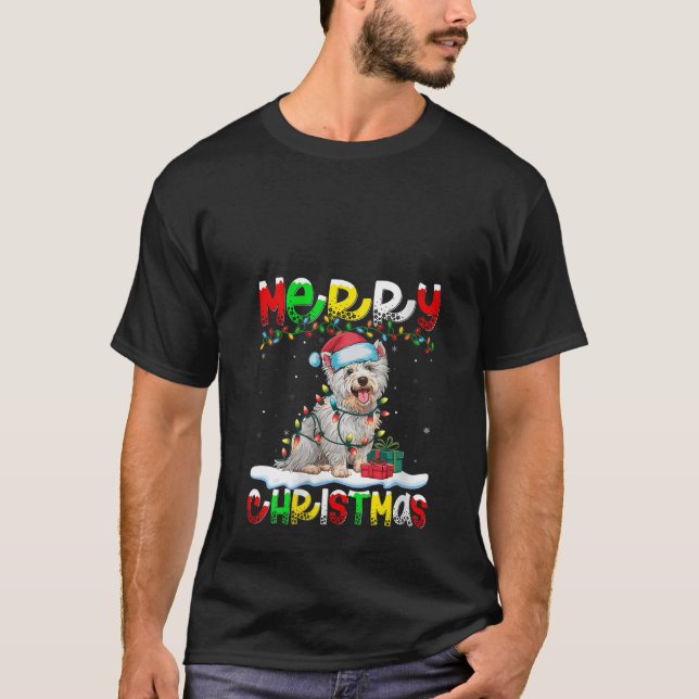 Womens Xmas Lights West Highland White Terrier Dog T-Shirt (Front)