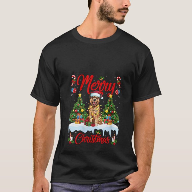 Womens Xmas Tree Lighting Santa Bouvier des Flandr T-Shirt (Front)