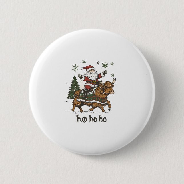 Womens Xmas Tree Lighting Santa Riding Highland Co 6 Cm Round Badge (Front)