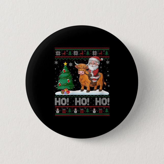 Womens Xmas Tree Lighting Santa Riding Highland Co 6 Cm Round Badge (Front)