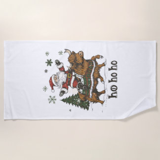 Womens Xmas Tree Lighting Santa Riding Highland Co Beach Towel