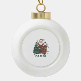 Womens Xmas Tree Lighting Santa Riding Highland Co Ceramic Ball Christmas Ornament