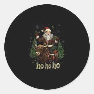 Womens Xmas Tree Lighting Santa Riding Highland Co Classic Round Sticker