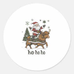 Womens Xmas Tree Lighting Santa Riding Highland Co Classic Round Sticker