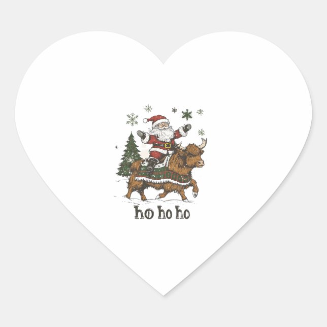 Womens Xmas Tree Lighting Santa Riding Highland Co Heart Sticker (Front)