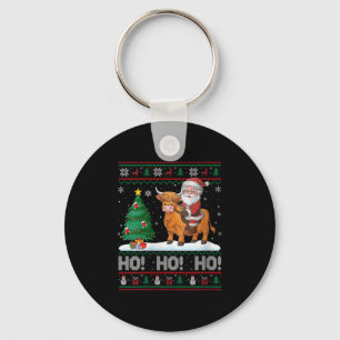 Womens Xmas Tree Lighting Santa Riding Highland Co Key Ring