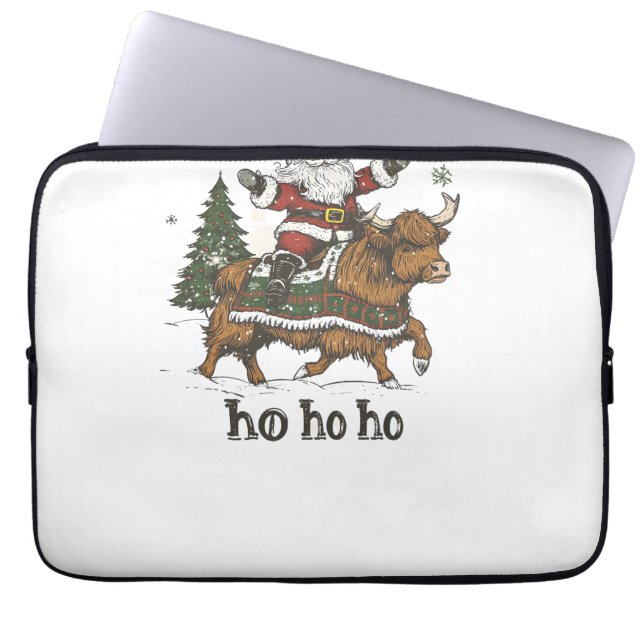 Womens Xmas Tree Lighting Santa Riding Highland Co Laptop Sleeve (Front)