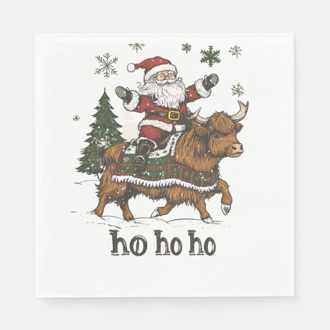 Womens Xmas Tree Lighting Santa Riding Highland Co Napkin (Front)