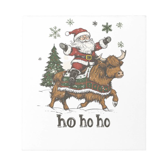 Womens Xmas Tree Lighting Santa Riding Highland Co Notepad (Front)