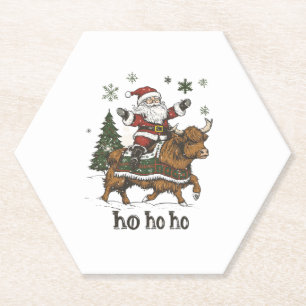 Womens Xmas Tree Lighting Santa Riding Highland Co Paper Coaster