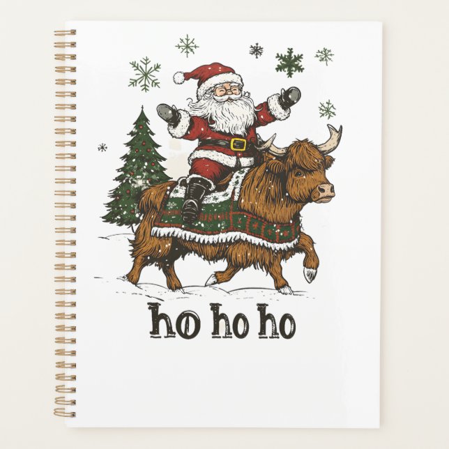 Womens Xmas Tree Lighting Santa Riding Highland Co Planner (Front)