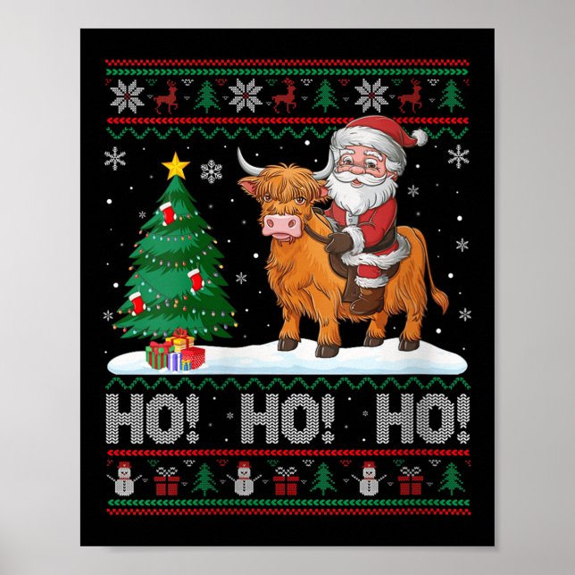 Womens Xmas Tree Lighting Santa Riding Highland Co Poster (Front)