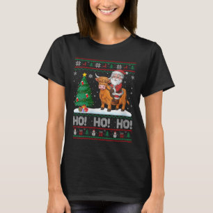 Womens Xmas Tree Lighting Santa Riding Highland Co T-Shirt