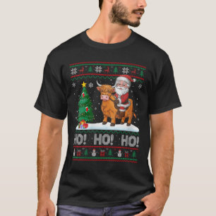 Womens Xmas Tree Lighting Santa Riding Highland Co T-Shirt
