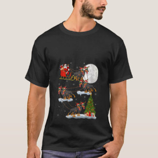 Womens Xmas Tree Lights Funny Santa Riding Doberma T-Shirt