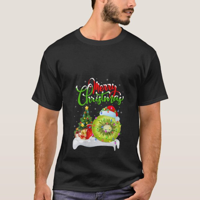 Womens Xmas Tree Lights Santa Hat Kiwi Fruit Chris T-Shirt (Front)