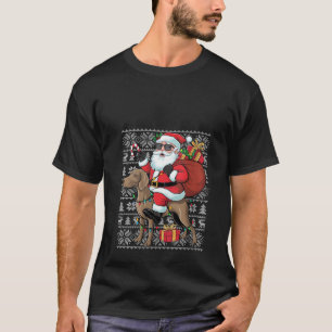 Womens Xmas Ugly Santa Riding Rhodesian Ridgeback T-Shirt