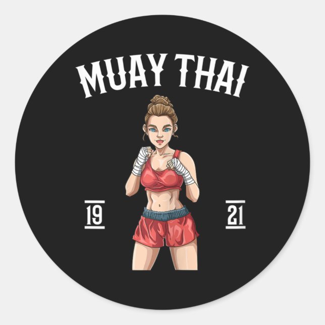 Womens Y Muay Thai Girl - Thai Boxing And Kickboxi Classic Round Sticker (Front)