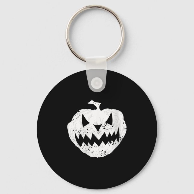 Womens Y Pumpkin Face Distressed Dark Light Hallow Key Ring (Front)