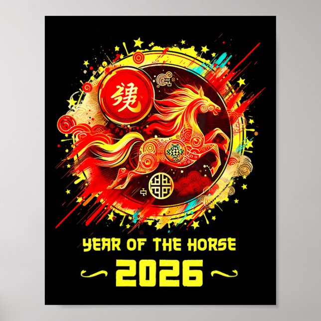 Womens Year Of The Horse 2026 Lunar New Year Chine Poster (Front)