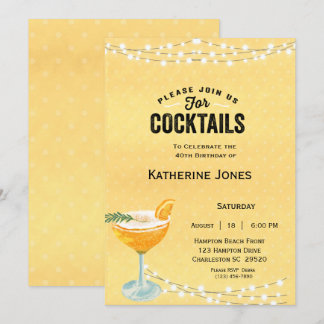 Women's Yellow 40th Birthday Cocktail Party Invitation