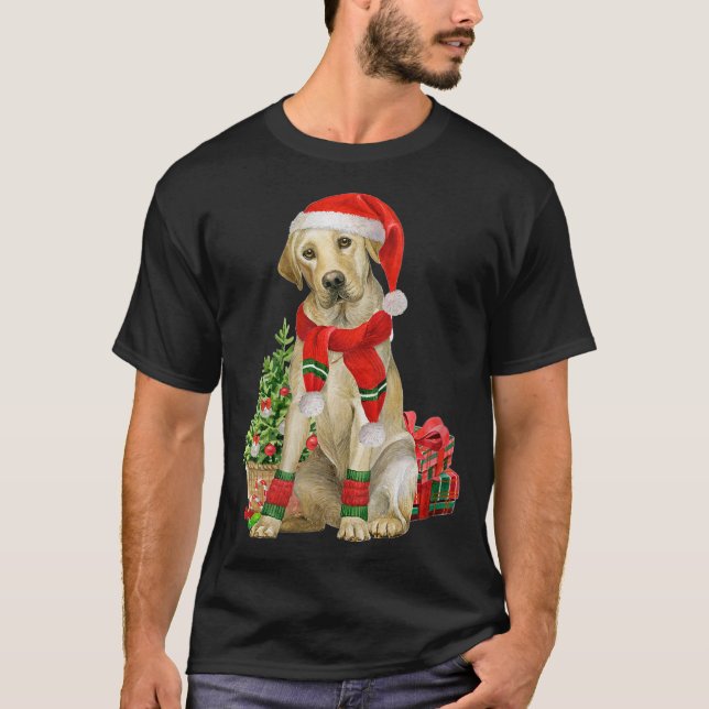 Womens Yellow Lab Labrador Christmas Tree Dog Love T-Shirt (Front)