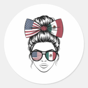 Womens Yes Im Both Of Them Proud American Mexican Classic Round Sticker