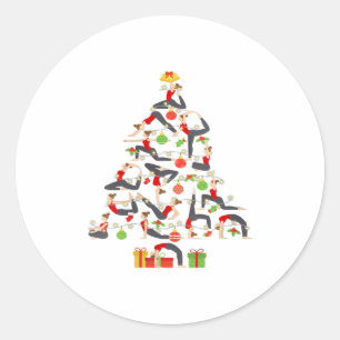 Womens Yoga Christmas Tree Gymnastic Classic Round Sticker