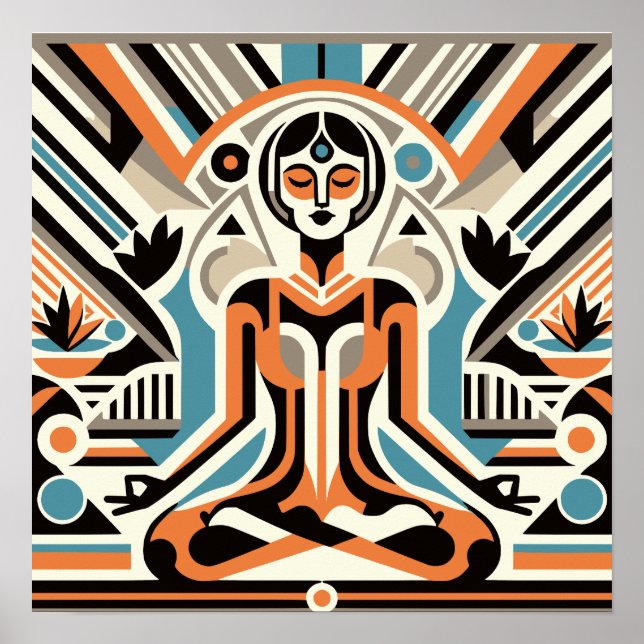 Women's Yoga Meditation Art Deco Workout Poster (Front)