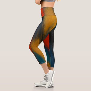 Women's Yoga Set with Artistic Brushstroke Design Capri Leggings