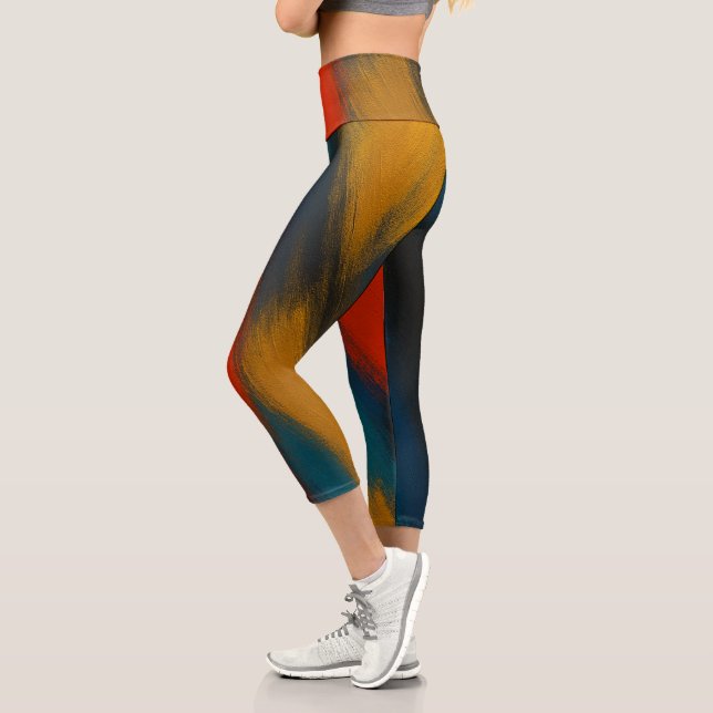 Women's Yoga Set with Artistic Brushstroke Design  Capri Leggings (Left)