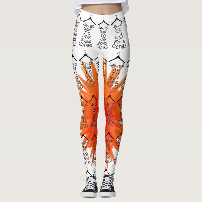 Womens Yoga Stretch Leggings Orange Flower (Front)