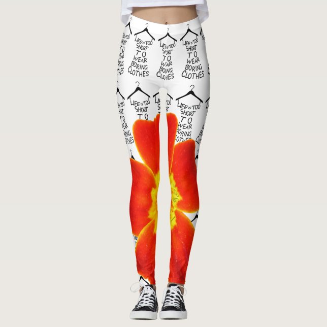 Womens Yoga Stretch Leggings Orange Flower (Front)