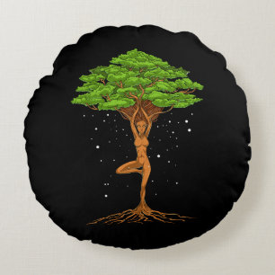 Womens Yoga Tree Of Life Round Cushion