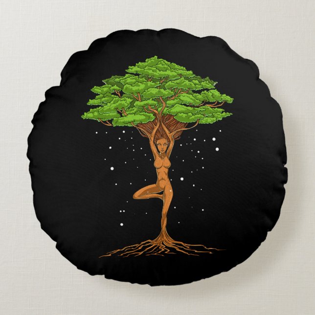 Womens Yoga Tree Of Life Round Cushion (Front)