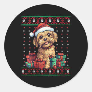 Womens Yorkipoo Santa Hat Dog Lover Xmas Yorkipoo Classic Round Sticker