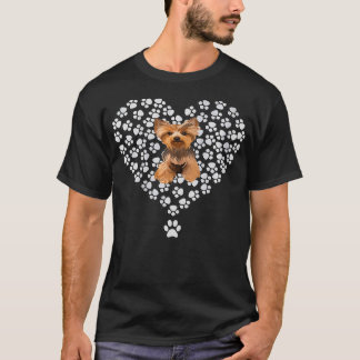 Womens Yorkshire Terrier Lover Dog Paw Design Hear T-Shirt