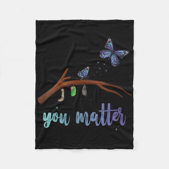 Womens You Suicide Prevention Butterfly Transforma Fleece Blanket (Front)