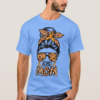Womens Z4d4 Messy Bun Mum Orange Ribbon ADHD Aware T-Shirt