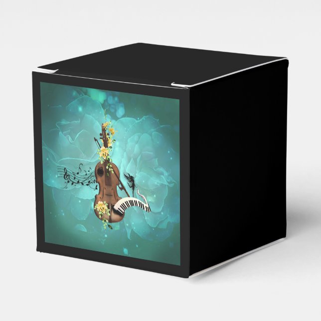 Wondeful violin with piano and flowers favour box (Front Side)